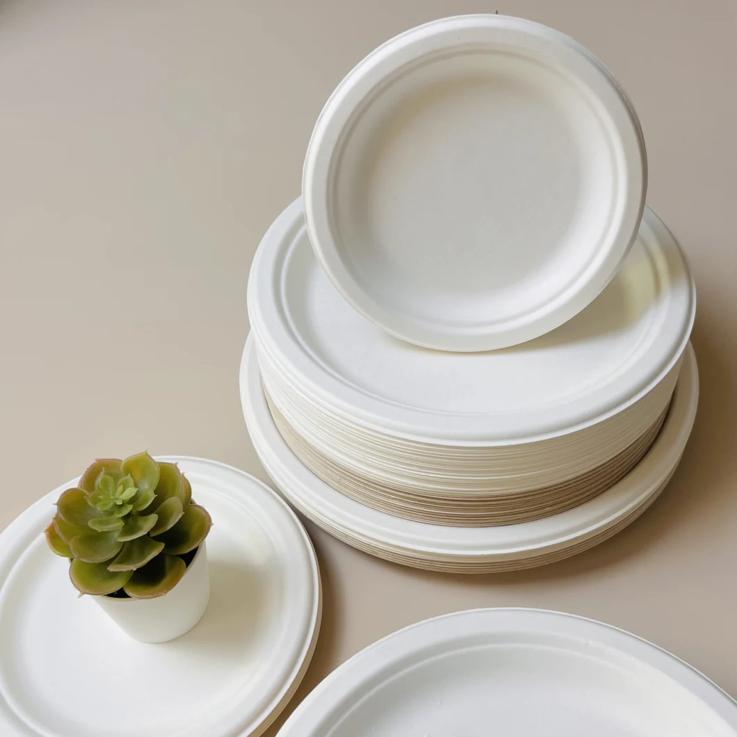 Compostable Bagasse Round Plates 8′ Inch Fast Food Packagings