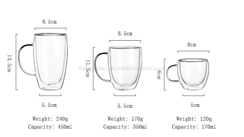 80ml 150ml 250ml 350ml 450ml 550ml 650ml Heat Resistant Borosilicate Double Wall Glass Kitchenware Glassware Coffee Tea Water Milk Wine Beer Glass Cup Mugs